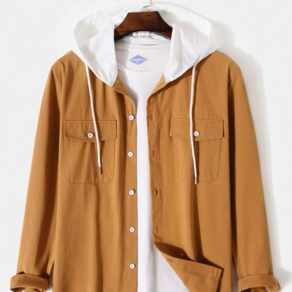 Mens, solid color flap pocket hooded coat :)